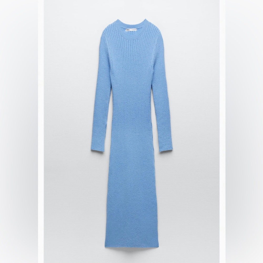 Light Blue Long Sleeve Knit Dress